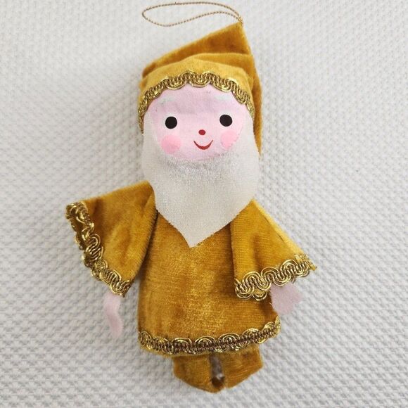 Vintage Mid Century Gold Felt Elf Santa Ornament Japan Mr Christmas - Picture 1 of 4
